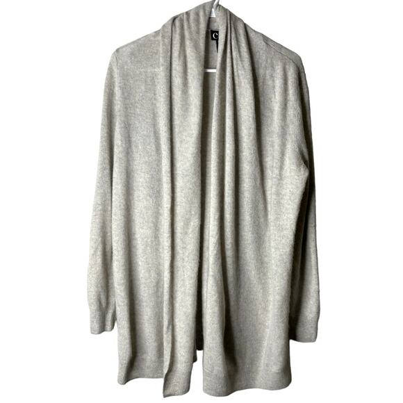C by Bloomingdale’s Cashmere Open Front Cardigan Women’s Large Oatmeal Cream - Picture 4 of 11